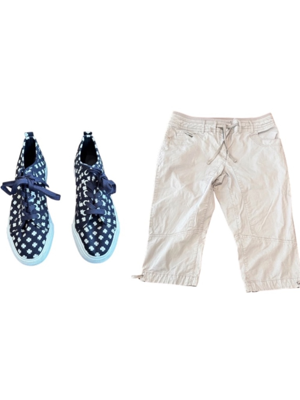 Reitman's Cream Cargo Capris & Joe Fresh Navy Floral Sneakers Summer Set Size 8